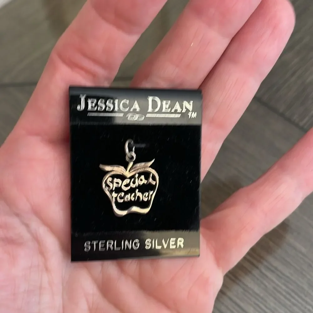 Vintage Jessica Dean Sterling Silver Apple Shaped Special Teacher Charm, New